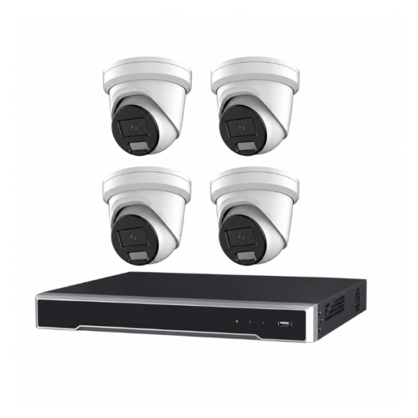 Hikvision 6MP 4CH ColorVu 3.0 CCTV Kit: 4 LiveGuard Turret Cameras + 4CH M Series PoE NVR (DS-2CD2367G3-LIS2UY/SL, DS-7604NI-M1/4P)