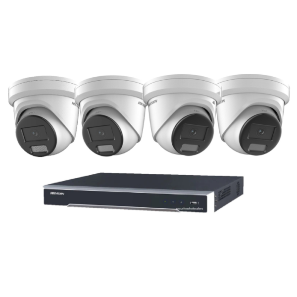 Hikvision 8MP Acusense 4 x Outdoor Turret With Strobe & Siren + 4CH NVR CCTV Kit