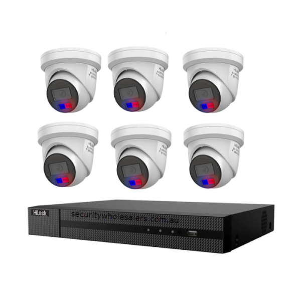 HiLook Hikvision 6MP AcuSense 8CH CCTV Kit with 6 All-in-One Colour Deterrence Cameras IPC-T269-MU/SL