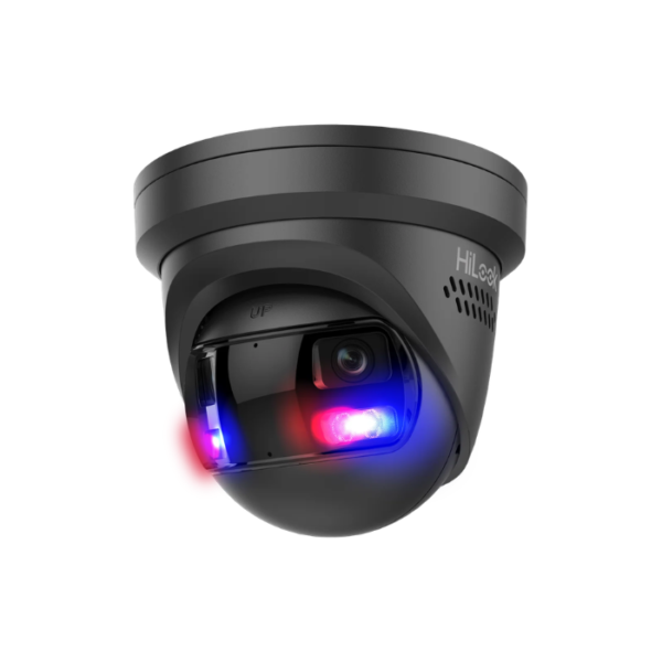 HiLook IPC-T289PH-MU/SL-BLK 8MP 180° Turret Camera with Active Blue/Red Strobe and Two-Way Audio, IR 30m 2mm (Black)