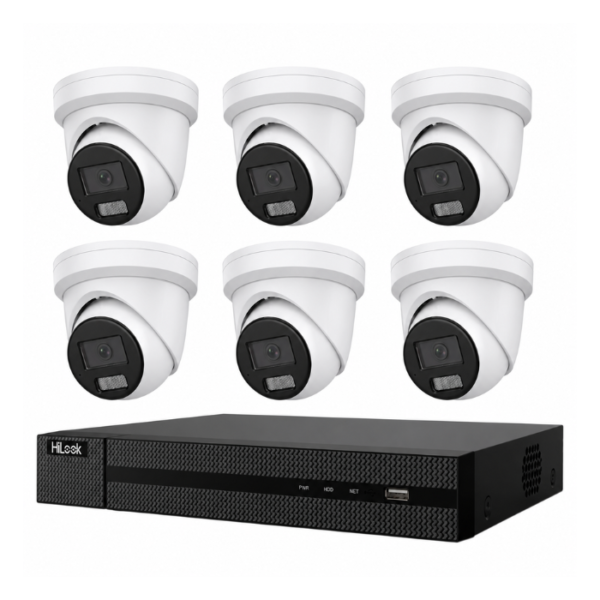 HiLook Hikvision 6MP AcuSense 8CH CCTV Kit with 6 Turret IP Cameras + 8CH NVR IPC-T262H-MU