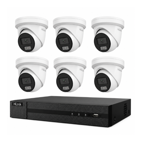 HiLook Hikvision 6MP AcuSense CCTV Kit – 6x Turret IPC-T361H-MU + 8CH PoE NVR (NVR-108MH-C/8P)